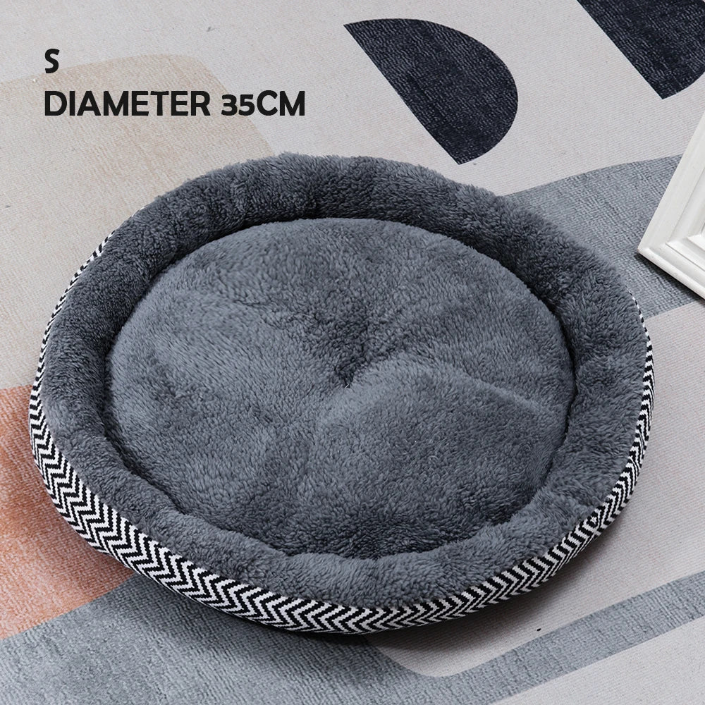 Winter Round Warm Dog Sofa Bed Pets Supplies Canvas Stripe Mat Plush Cats Nest Mat Dog Basket Pet Soft Cushion Machine Washable