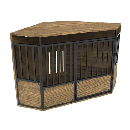 the CORNER CRATE - Furniture Style Wooden Pet Crate Corner Table, Heavy Duty Large Dog Cage Kennel
