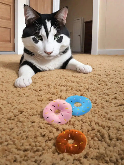 the BARKNUT PLUSH DONUT - 1 Plush Donut Pet Toy, Interactive Toy for Gnawing and Playing, Teddy Dog/Cat Love It
