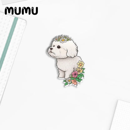 2023 New Dog Cat and Flowers Lapel Pin Cute Acrylic Brooches Handmade Epoxy Jewelry Shirt Bag Badge