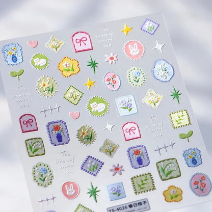 Colorful Balloon Cute Puppy Flower Cherry Bowknot Love Happy Dog Animal Self Adhesive Nail Art Sticker Decoration Manicure Decal