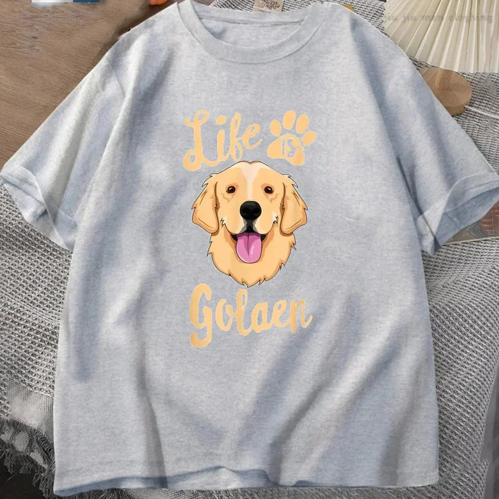 the GOLDEN LIFE - Life Is Golden Retriever T-Shirt, Men/Women Dog Owner Gift T-Shirt, Cotton Loose Casual T-Shirts, Unisex Tops Tees O-Neck Oversized