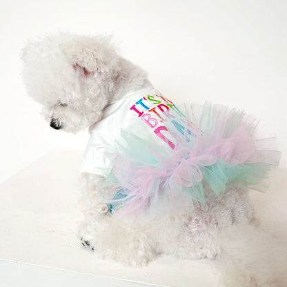 Layered Rainbow Veil Puppy Summer Clothes for Small Dogs Birthday Short Sleeve Pet Dog Dresses Princess Summer New Cat Clothing