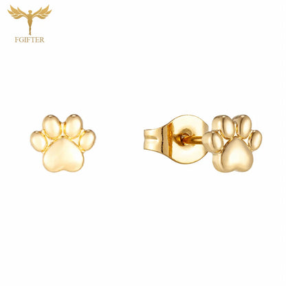 12 Pairs Women Girls Small Earrings 3D Animal Dog Bear Cat Paw Design Stud Earrings Set Golden Stainless Steel Jewelry Earrings