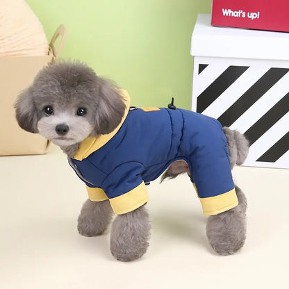 Waterproof Dog Jumpsuit with Hat Warm Fleece Linner Winter Dog Onesie 4-Legs Puppy Pet Jacket Padded Dog Clothes for Small Dogs