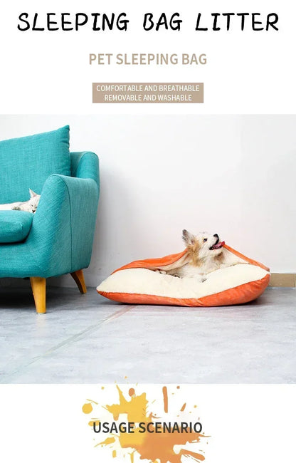 Winter Warm Pet Bed Washable - Bite-Resistant Dogs Kennel Removable Puppy Sofa Cushion Plush Cat Mat for Large Pet Sleeping Bag
