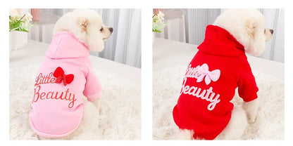 Small Medium Dog Hoodies Fleece-Lined Hooded Sweater, Autumn Winter Dog Clothes Puppy Pullover with  Leash Hole Pet Apparels