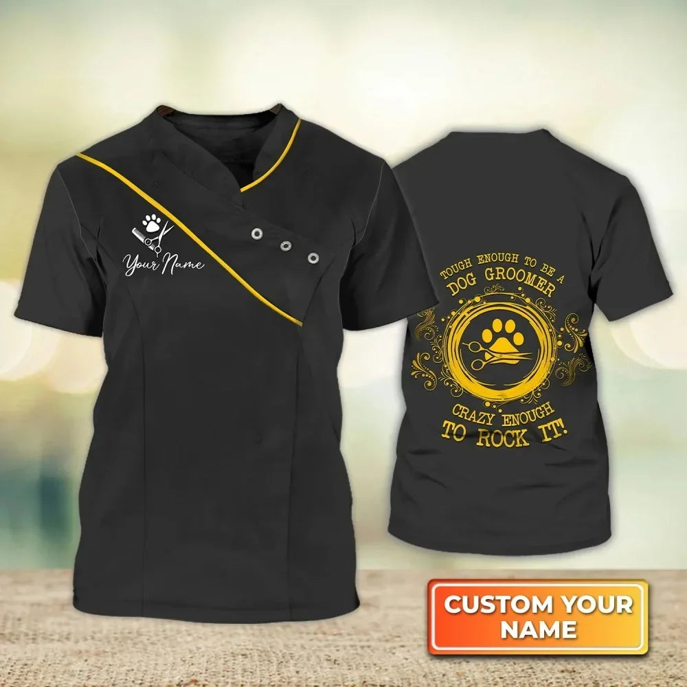 the GROOMER - Dog Grooming Graphic Printed Casual T-Shirts, Pet Groomer Customized Oversized Workwear, EU Size Unisex Pullover