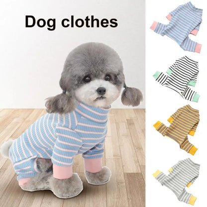 Dog Jumpsuits Striped Pattern Contrast Color Pet Romper O Neck Fabric Close Fitting Kitten Dogs Pajamas Costume For Winter