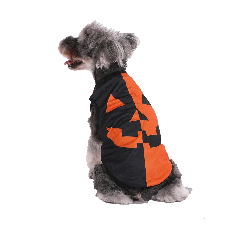 Halloween Ghost Pumpkin Print Dog T-shirt For Small Medium Dogs Cats Breathable Puppy Vest Costume Schnauzer Yorkshire Pet Coat