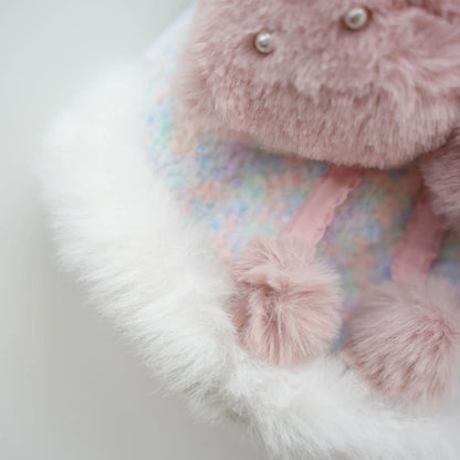 Pet Colorful Bow Set Skirt Autumn/Winter Bow Plush Coat Dress Warm Clothes Teddy Clothes Puppy Clothes for Small Dogs