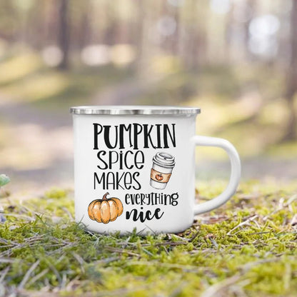 Pumpkin Leaves Dog Cat Printed Enamel Mugs Coffee Cups Fall Thanksgiving Party Wine Juice Mug Handle Cup Autumn Holiday Gifts