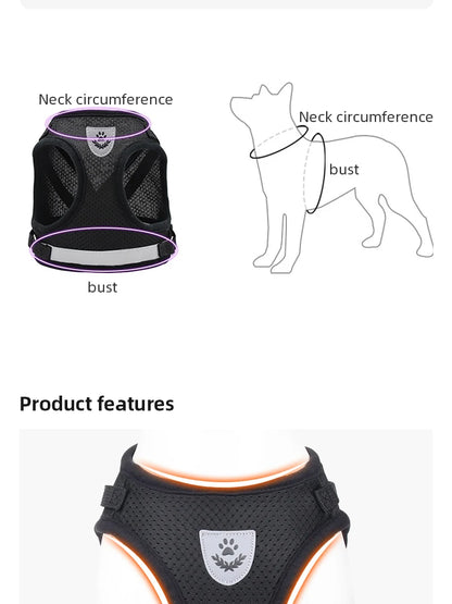 Pet Leash Undershirt Harnesses Mesh Breathable Adjustable Easy Control Reflective Undershirt Dog Harness Collar