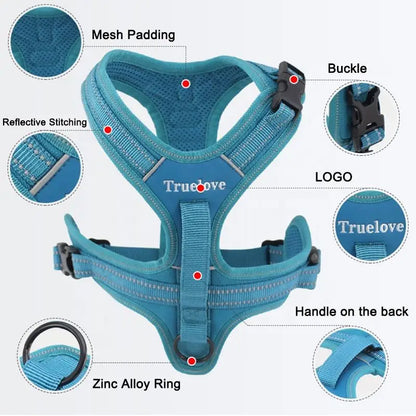 Truelove Sport Nylon Reflective No Pull Dog Harness Outdoor Adventure Pet Vest with Handle xs to xl 5 colors in stock factory