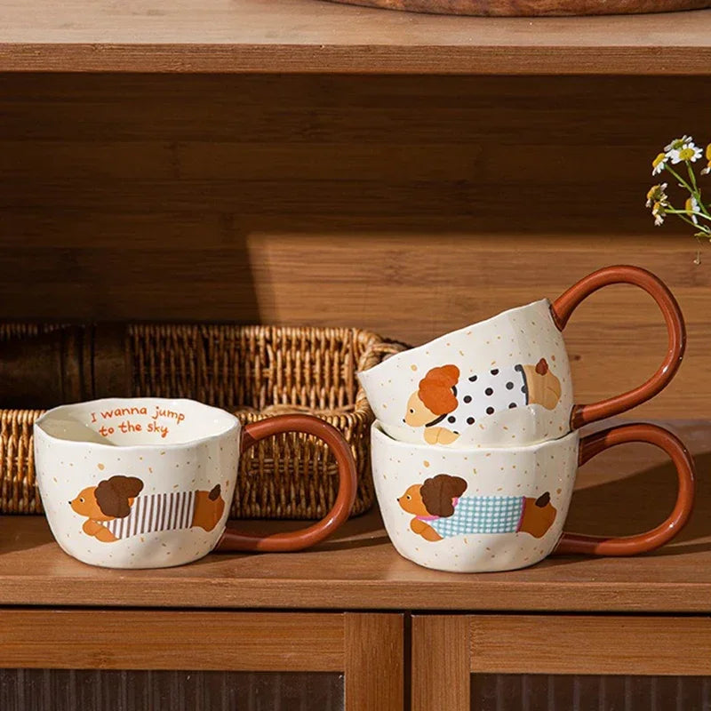 300ML Ceramic Mug Cartoon Cup Cute Puppy Pattern Coffee Cup Juice Breakfast Milk Oats Mug Yogurt Office Student Drinkware Gift
