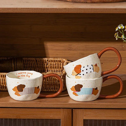 300ML Ceramic Mug Cartoon Cup Cute Puppy Pattern Coffee Cup Juice Breakfast Milk Oats Mug Yogurt Office Student Drinkware Gift