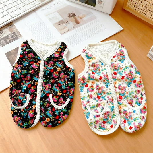 Warm Pet Vest Coat Floral Print Fleece Vest Chiuahua Yorkshire Thick Coat for Small Medium Dog Two-legged Clothes Pet Costume
