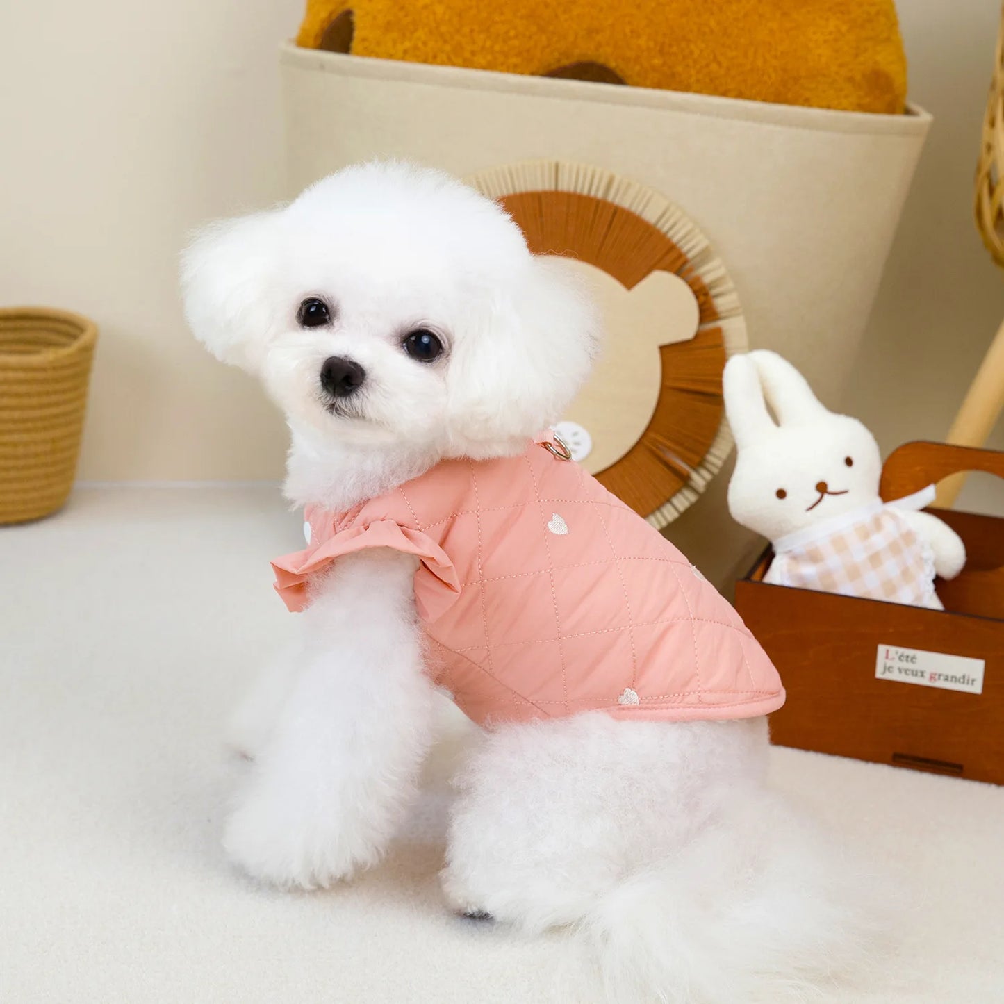 Dog Clothes Pet Clothing Small Dog Cat Warm Coat Autumn Winter Waterproof Comfortable 24 Love Flounced Sleeve Cotton Vest Outfit