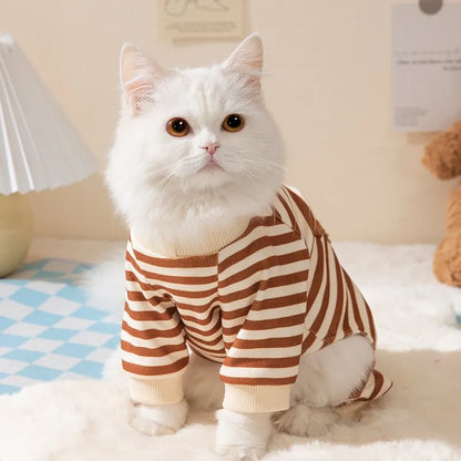 Thin Dog Clothes for Small Dogs Cute Bear Striped Dog Jumpsuit Pet Dog Coat Four Legs Dog Pajamas Kitten Puppy Sweatshirt Autumn