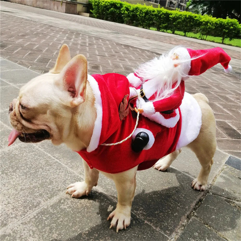 the CLAUS & PAWS COSTUME - Funny Christmas Pet Cosplay Clothes for Small/Medium Dogs/Cats, Warm Dog Cloak with Santa Claus Pet Costume, Happy New Year Gift