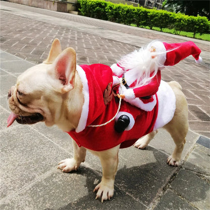 the CLAUS & PAWS COSTUME - Funny Christmas Pet Cosplay Clothes for Small/Medium Dogs/Cats, Warm Dog Cloak with Santa Claus Pet Costume, Happy New Year Gift