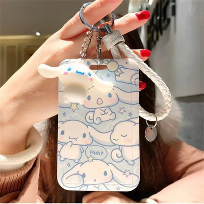 Kawaii Sanrio Cinnamoroll Keychain Cartoon Dog Sliding Card Holder Student Meal Bus Card Lady ID Card Credit  Holder