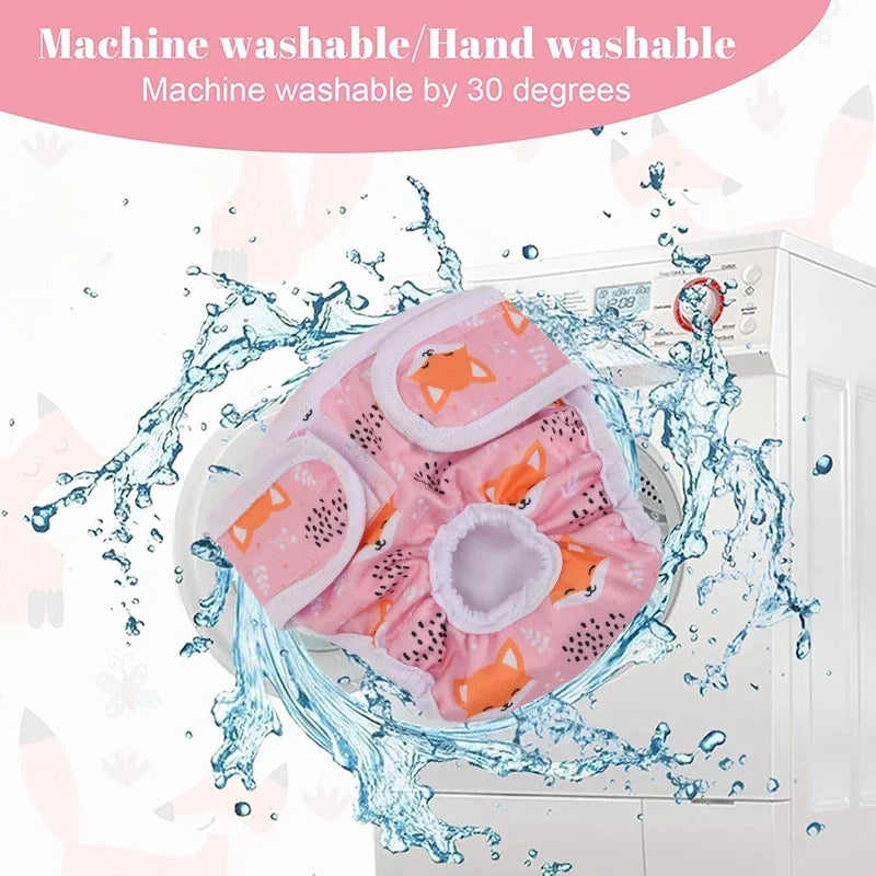 3pcs Set Washable Female Dog Physiological Pants Cute Cartoon Print Dog Diaper Underwear Dog Sanitary Panties Random Colors