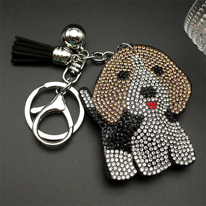 Lovely Beagle Doggie Keyholder For Women Men Full Crystal Blingbling Tassel Animal Bag Hanging Dog Pup Cute Keyring Jewelry