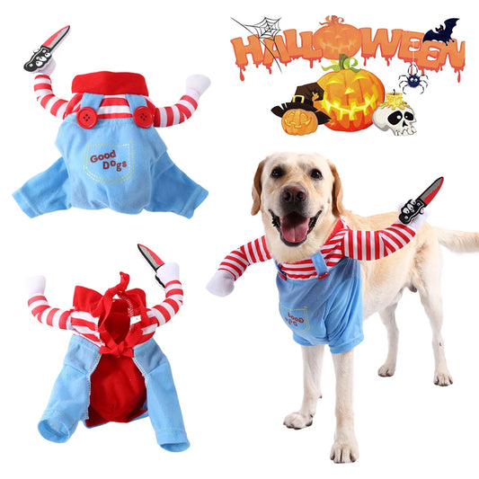 the CHUCKIE - Funny Large Dog Halloween Costume for Small Dogs/Cats, Adjustable Pet Cosplay Clothes, Cute Puppy Festival Gifts, Labrador Outfits