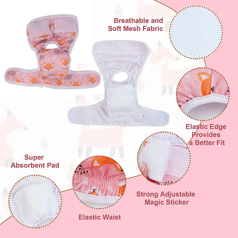 3pcs Set Washable Female Dog Physiological Pants Cute Cartoon Print Dog Diaper Underwear Dog Sanitary Panties Random Colors