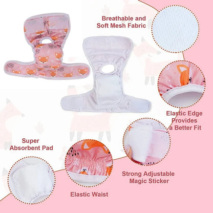 3pcs Set Washable Female Dog Physiological Pants Cute Cartoon Print Dog Diaper Underwear Dog Sanitary Panties Random Colors