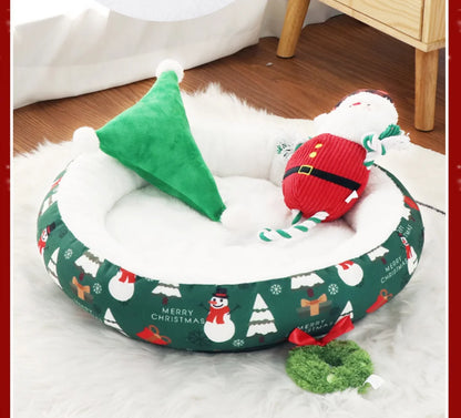 Christmas Dog Bed for Small & Medium Dogs Round Plush Cushion Cozy Sleeping Mat Washable Cat Dog Nest Pet Supplies