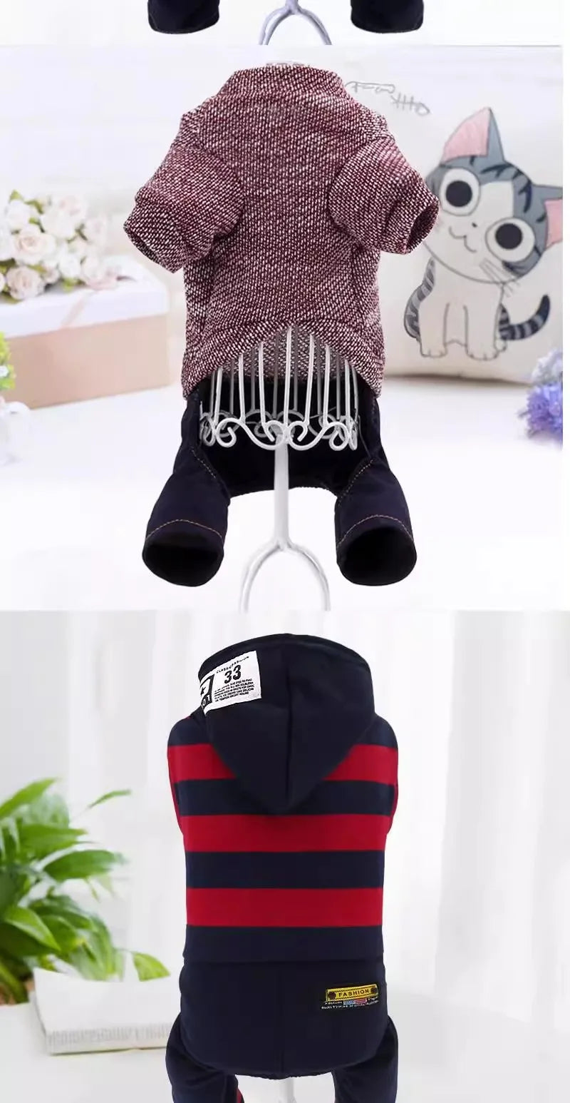 Pet clothing, dog four-legged hoodie, new autumn and winter Pomeranian Teddy with fleece Corgi Bichon Frise puppy clothing