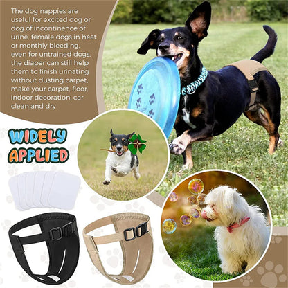 the DOGGY DIAPER - Female Dog Nappies with 8 Sanitary Pad for Bleeding, Physiological Washable Nappies, Anti-Male Dogs Harass Pants
