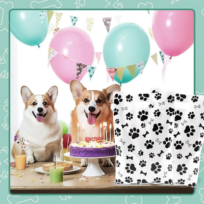 10/20/50pcs Dog Paw Black White Gift Bags with Handle - Plastic Animal Theme Party Decoration Candy Goodie Bags for Pet Treats