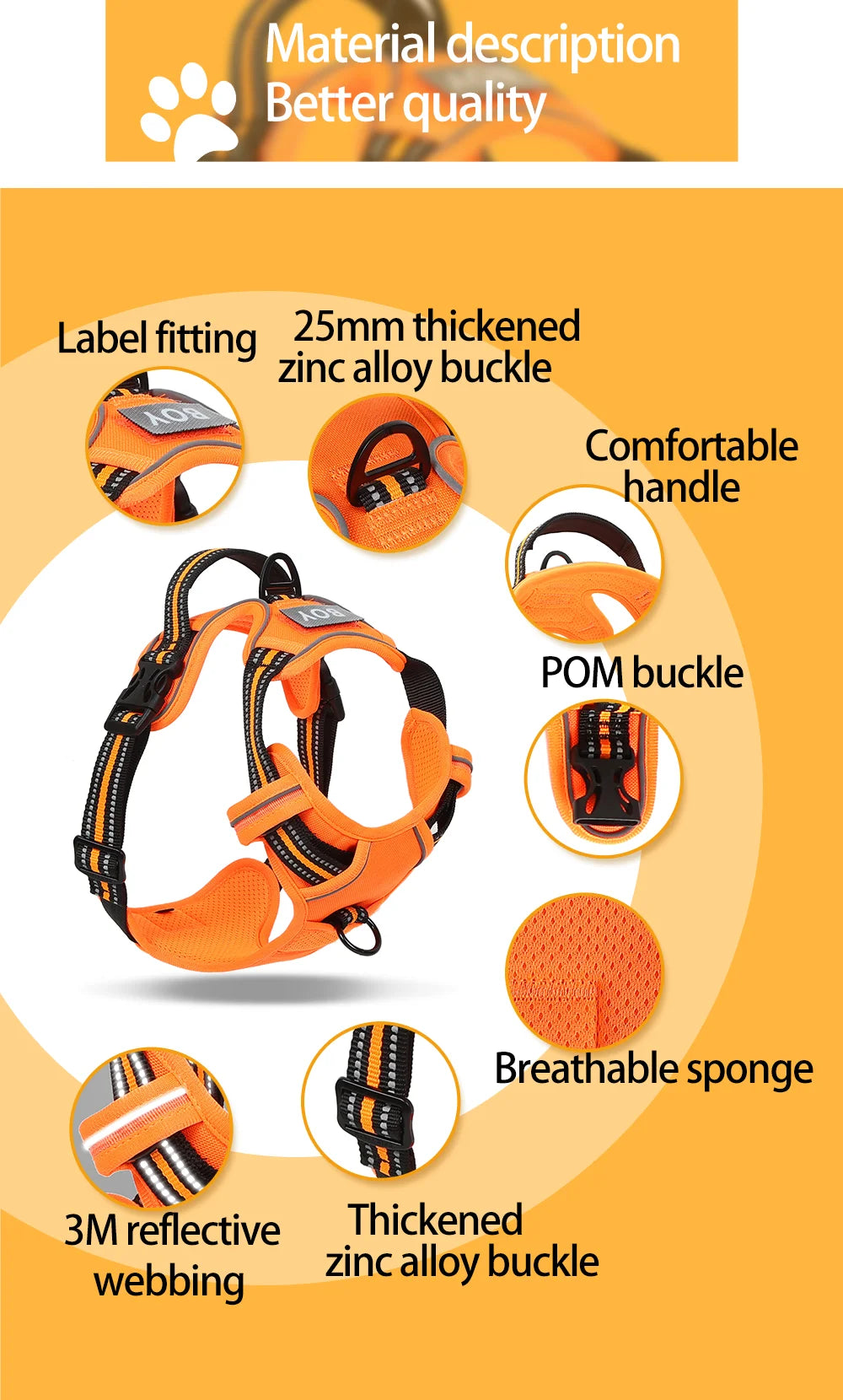 the REFLECTAGUARD PADDED HARNESS - Dog Harness, Pet Harness with Pull - 1 Leash Clip, Adjustable Padded Dog Vest, Reflective Non-Choking Pet Vest with Free Nameplate