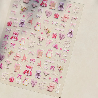 Graffiti Cat Claw Rabbit Bunny Bear Dog Flower Lovely Animal Fruit Dim Sum Candy Sunflower Adhesive 5D Nail Art Stickers Decal