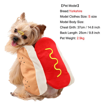 Cute Pet Dog Cosplay Costume Halloween Funny Hot Dog Shape Adjustable Puppy Clothes For Small Medium Dogs Cats Chihuahua Bulldog