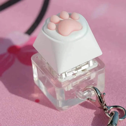 Keyboard Keychain Fidget Toy Cat's Paw Keycap Clicker Fidget Key Chain Decompression Toys Cute Cat's Paw Stress Relief Gifts