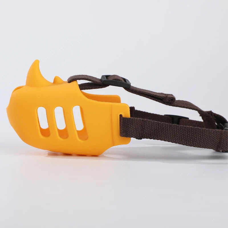 the RHINOSHIELD PET MUZZLE - Pet Dog Muzzle, Silicone Pet Muzzle, Anti-Biting, Barking, and Eating, Rhinoceros-Shaped Medium and Large Dog Muzzle