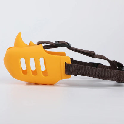 the RHINOSHIELD PET MUZZLE - Pet Dog Muzzle, Silicone Pet Muzzle, Anti-Biting, Barking, and Eating, Rhinoceros-Shaped Medium and Large Dog Muzzle