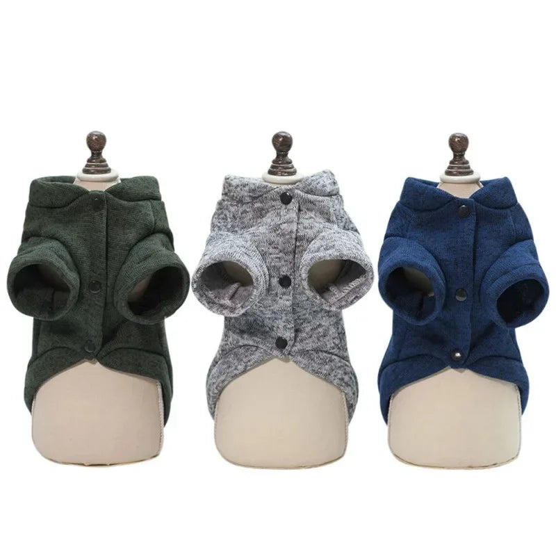Cute Fleece Pet Clothes Fish Bone Pattern Warm Dog Hoodie Sweater Autumn Winter Dog Vest Button Dogs Short Sleeve Jacket Vest