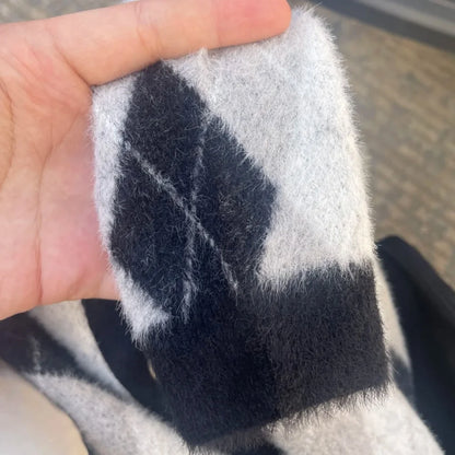 Long Sleeves Cardigan Sweater Jacket for Mid Dogs Warm Black White Plaid Coat for Little Greyhound Whippet in Winter Pet Clothes