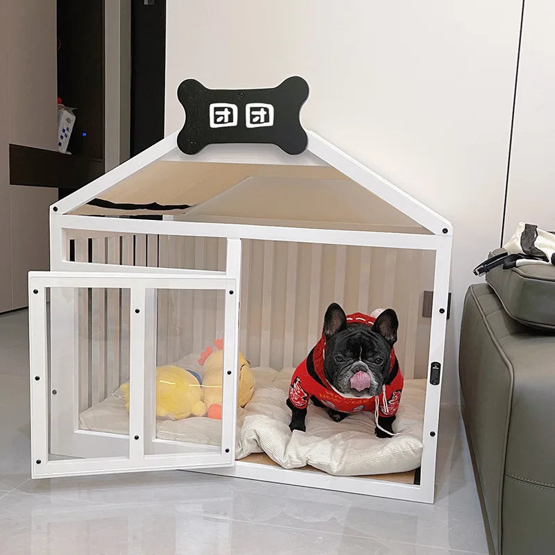 the DOG DAY DOGHOUSE - Premium Quality Sustainable Indoor Dog Crate, Furniture Wood Doghouse with Acrylic Door Latch, Dog Bed & Cage for Pets