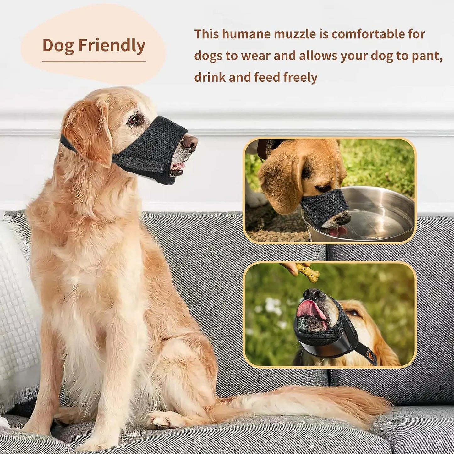 the ANTI-BITE DOG MUZZLE - Soft Air Mesh Dog Muzzle for Small, Medium & Large Dogs – Anti-Bite, Anti-Bark, Anti-Chew, Breathable, Drinkable & Adjustable
