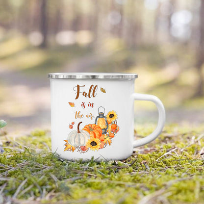 Pumpkin Leaves Dog Cat Printed Enamel Mugs Coffee Cups Fall Thanksgiving Party Wine Juice Mug Handle Cup Autumn Holiday Gifts