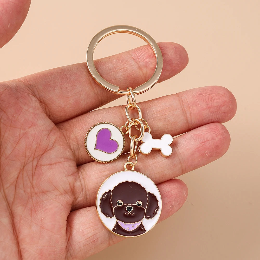 Cute Enamel Puppy Dog Keychain Cartoon Animal Key Ring Pendants for Women Girls Handbag Accessories DIY Jewelry Gifts