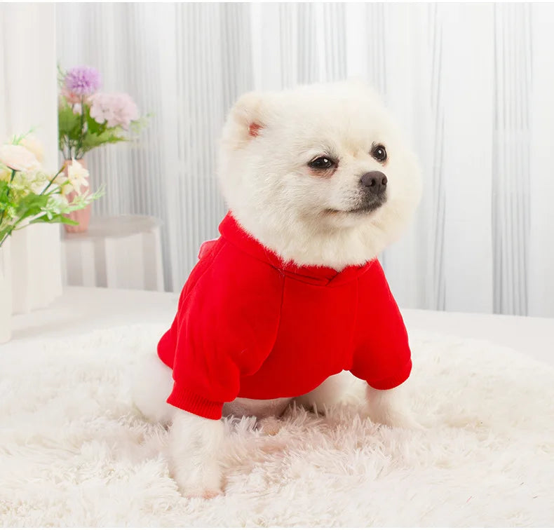 Small Medium Dog Hoodies Fleece-Lined Hooded Sweater, Autumn Winter Dog Clothes Puppy Pullover with  Leash Hole Pet Apparels
