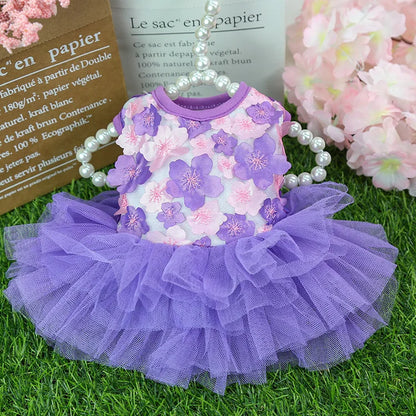 Lace Chiffon Dress for Small Dog Floral Dress Party Birthday Puppy Wedding Dress Summer Cute Costume Clothes for Pet Dogs Cat