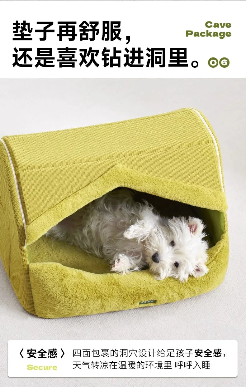 Dog Bed for Warmth in Winter, A Small Dog for A Sense of Security, and A Warm Dog House in Winter